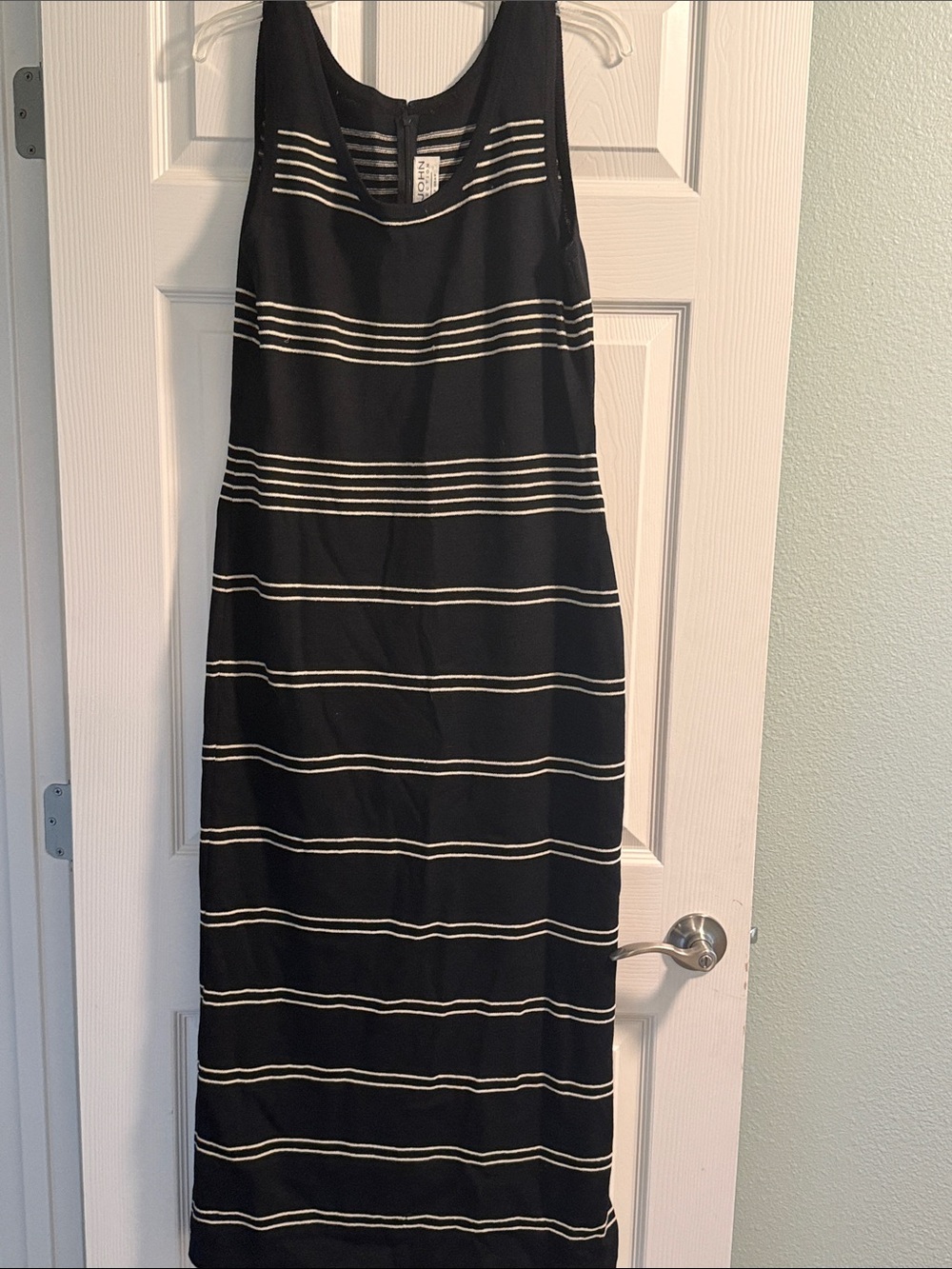 St. John Black Maxi Dress with Cream Stripes